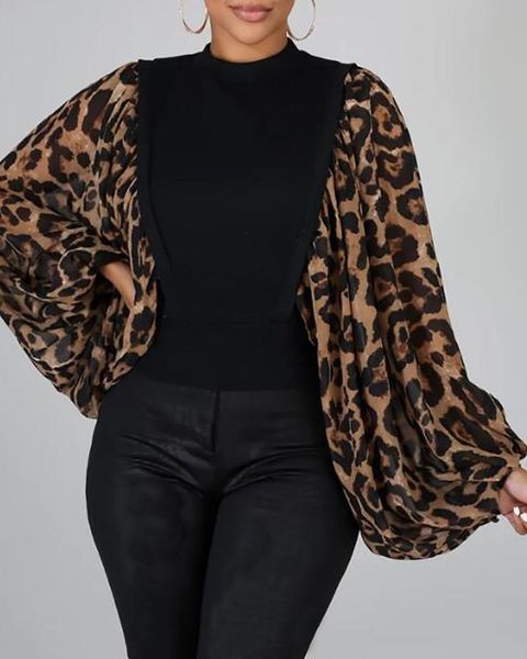 women's blouses & shirts women leopard print patchwork long sleeve lantern blouse, White
women's blouses & shirts women leopard print patchwork long sleeve lantern blouse, White