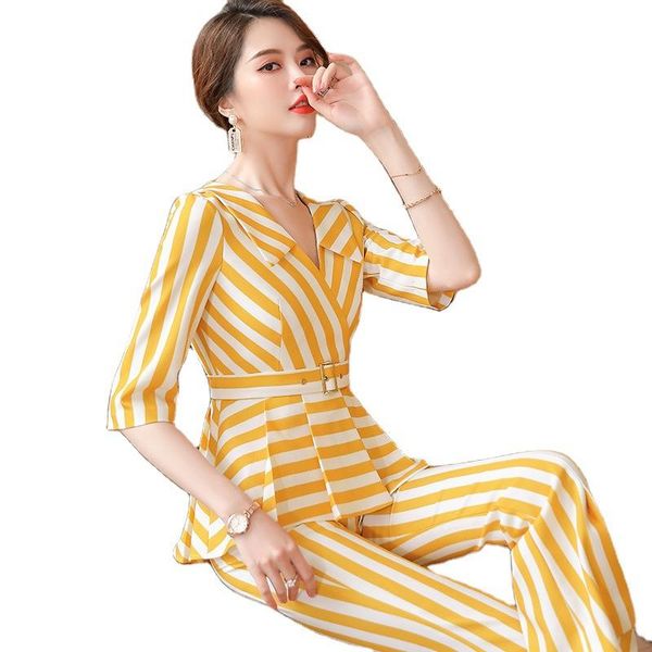 women's two piece pants spring and summer 2021 striped ruffle jacket + 2-piece office suit work business, White
women's two piece pants spring and summer 2021 striped ruffle jacket + 2-piece office suit work business, White