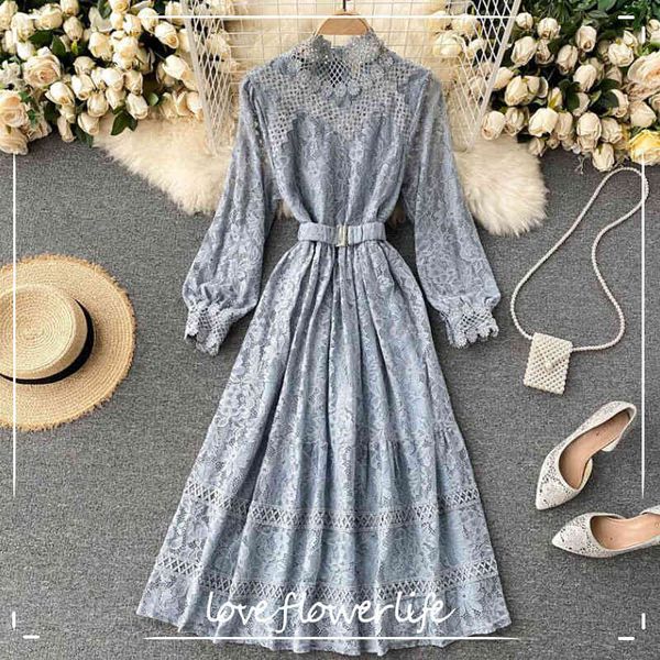 elegant stand collar women lace dress sweet hollow out slim long sleeve midi long dress spring high waist party vestidos 210521, Black;gray
elegant stand collar women lace dress sweet hollow out slim long sleeve midi long dress spring high waist party vestidos 210521, Black;gray