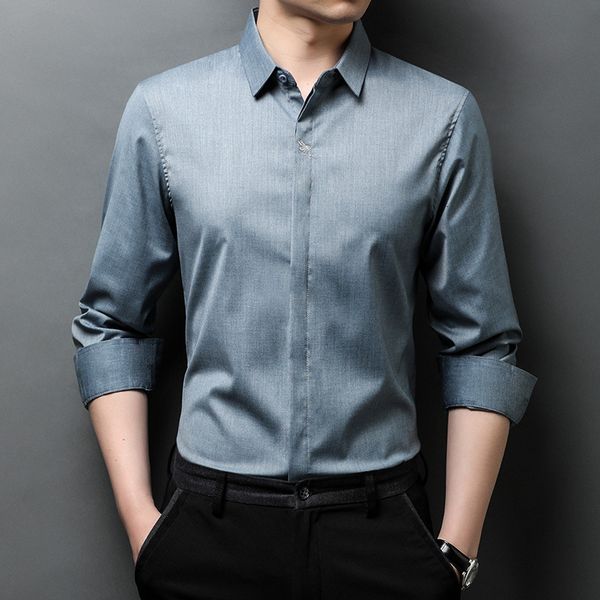 2021 spring and autumn long sleeved cardigan shirt middle-aged men's shirt lapel solid color busins thin trend, Black
2021 spring and autumn long sleeved cardigan shirt middle-aged men's shirt lapel solid color busins thin trend, Black
