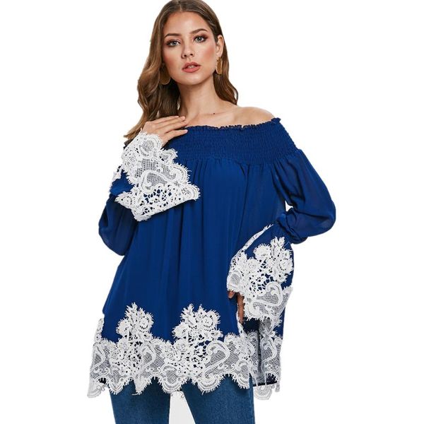 women's blouses & shirts contrast lace panel off the shoulder women blouse summer bohemian feminino blusas elegant style loose casual, White
women's blouses & shirts contrast lace panel off the shoulder women blouse summer bohemian feminino blusas elegant style loose casual, White