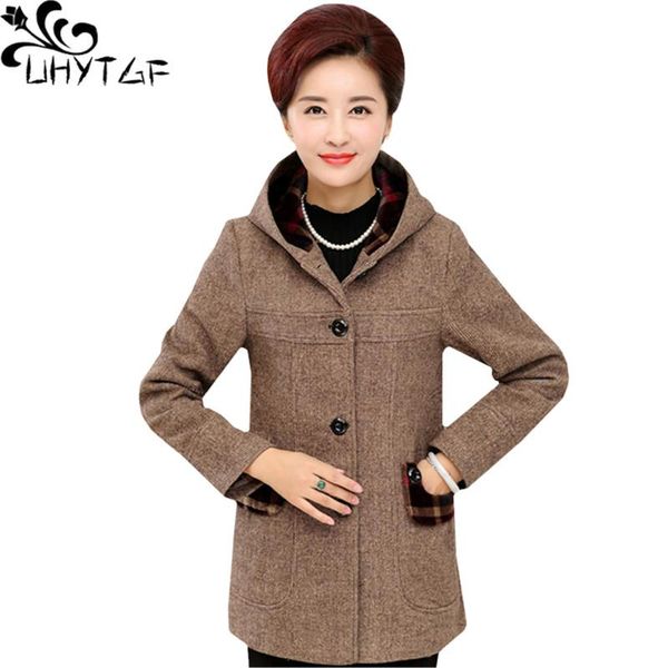 women's wool & blends uhytgf elegant mother 5xl plus size jacket women pure color wild hooded spring autumn woolen coat casual warm wom, Black 
women's wool & blends uhytgf elegant mother 5xl plus size jacket women pure color wild hooded spring autumn woolen coat casual warm wom, Black