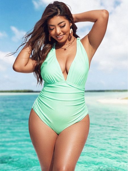 plus plain ruched one piece swimsuit i5xx#, Black
plus plain ruched one piece swimsuit i5xx#, Black