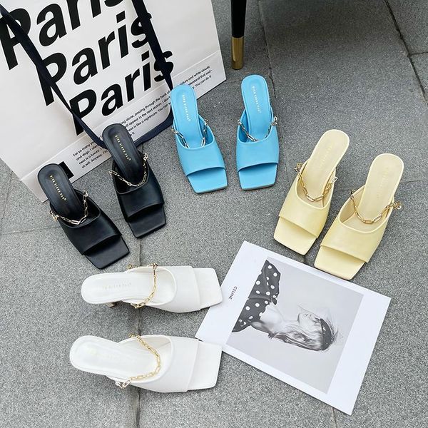 spring/summer women slippers square toe thin high heels solid color slip on metal chain elegant pumps summer mules, Black
spring/summer women slippers square toe thin high heels solid color slip on metal chain elegant pumps summer mules, Black