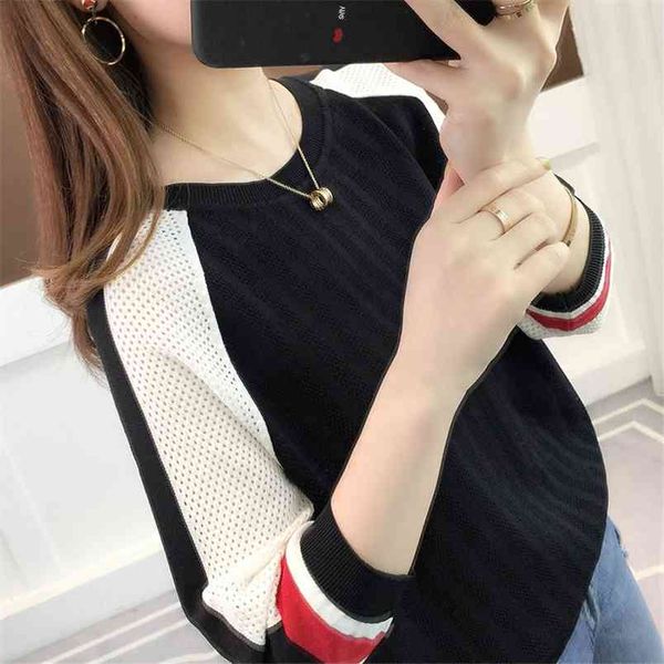 hollow knitted ladies sweater loose round neck thin ice silk bottoming shirt female middle sleeves pullovers spring summer 210427, White;black
hollow knitted ladies sweater loose round neck thin ice silk bottoming shirt female middle sleeves pullovers spring summer 210427, White;black