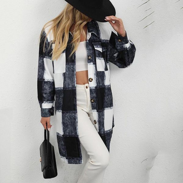 women's jackets elegant long shirts 2021 fall/winter lapel pocket full sleeve plaid cotton jacket for women coats, Black;brown
women's jackets elegant long shirts 2021 fall/winter lapel pocket full sleeve plaid cotton jacket for women coats, Black;brown