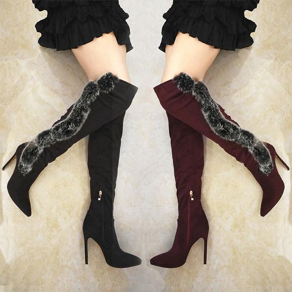 boots fashion women's shoes with real fur decoration stiletto pointed toe winter high ladies over the knee, Black
boots fashion women's shoes with real fur decoration stiletto pointed toe winter high ladies over the knee, Black