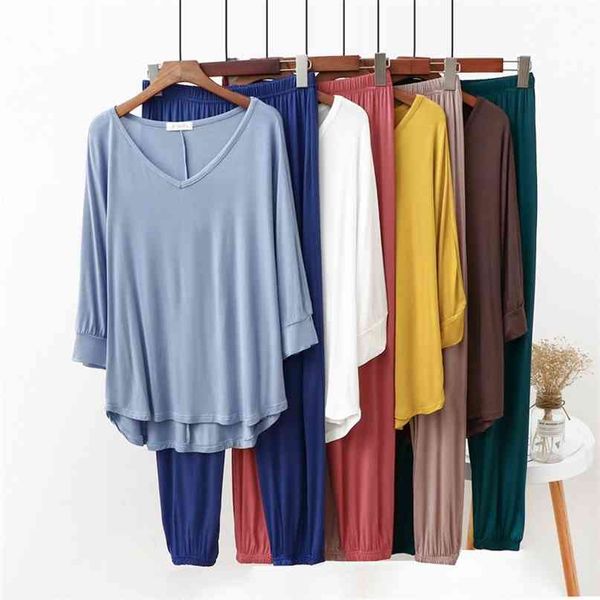 summer home clothes for women spring modal pajamas suit female loose homewear pijamas sets lady lounge wear sleepwear 210924, Black;red
summer home clothes for women spring modal pajamas suit female loose homewear pijamas sets lady lounge wear sleepwear 210924, Black;red