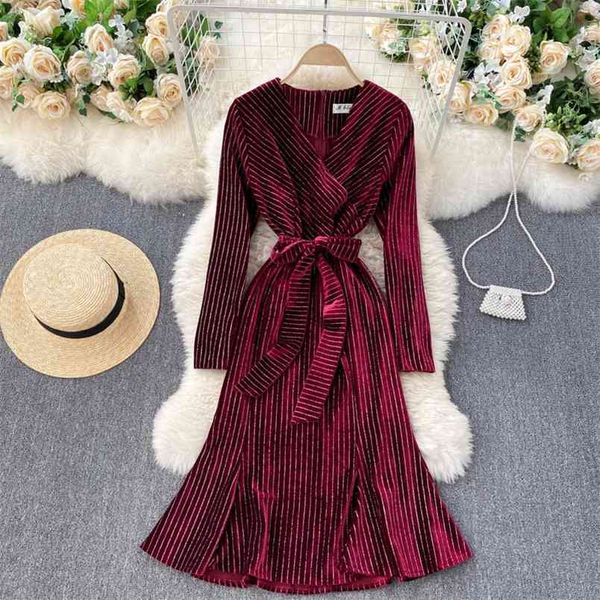 autumn winter all-match velvet vestidos women's bright silk striped slim midi v-neck temperament dress c278 210506, Black;gray
autumn winter all-match velvet vestidos women's bright silk striped slim midi v-neck temperament dress c278 210506, Black;gray