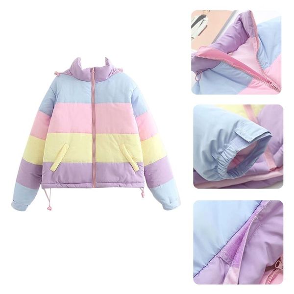 women's jackets women winter padded puffer jacket rainbow stripes hooded drawstring zipper coat, Black;brown
women's jackets women winter padded puffer jacket rainbow stripes hooded drawstring zipper coat, Black;brown