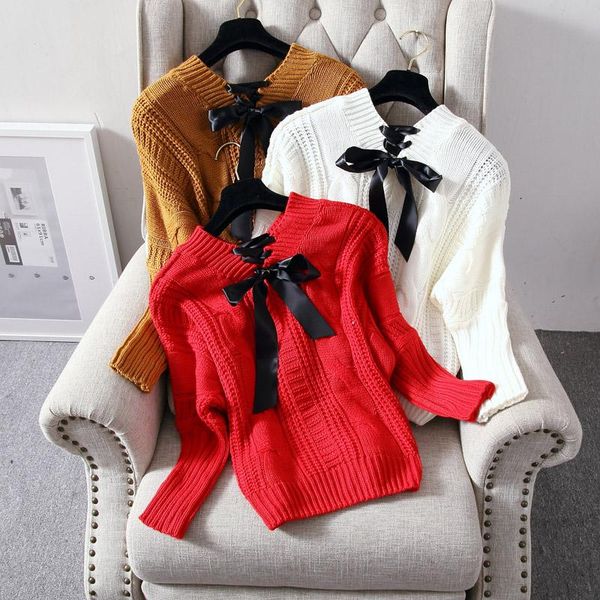 women's sweaters 2021 spring fall womens winter knitted white black red yellow with bow sweet korea girls
women's sweaters 2021 spring fall womens winter knitted white black red yellow with bow sweet korea girls