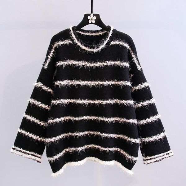 women's sweaters white and black striped knitted women sweater pullovers autumn design 2021 o-neck loose elegant female pulls, White;black
women's sweaters white and black striped knitted women sweater pullovers autumn design 2021 o-neck loose elegant female pulls, White;black