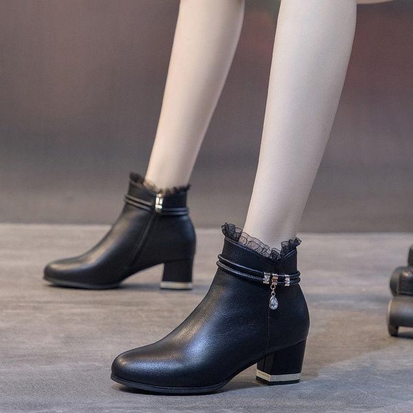 boots winter warm women ankle fashion pu leather booties high heel 5 cm ladies shoes side zipper short for pumps, Black
boots winter warm women ankle fashion pu leather booties high heel 5 cm ladies shoes side zipper short for pumps, Black