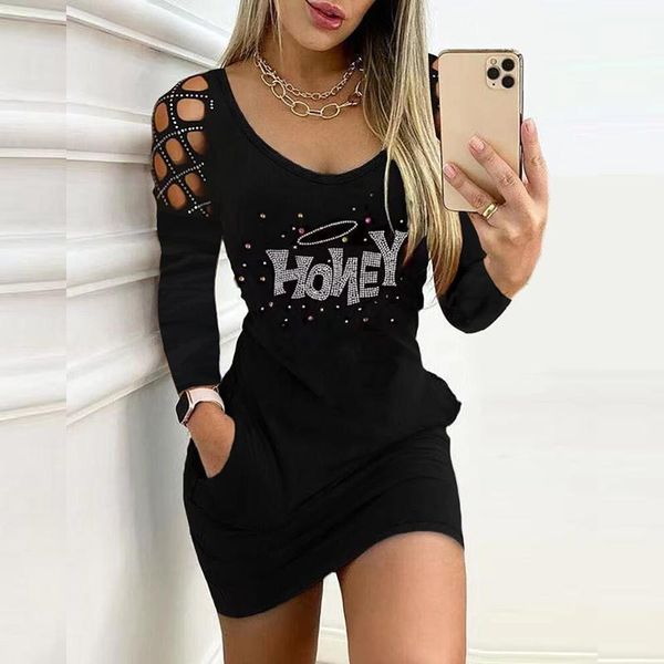 casual dresses women hollow out autumn long sleeve mini dress o neck letter print pocket elegant ladies party vestidos, Black;gray
casual dresses women hollow out autumn long sleeve mini dress o neck letter print pocket elegant ladies party vestidos, Black;gray