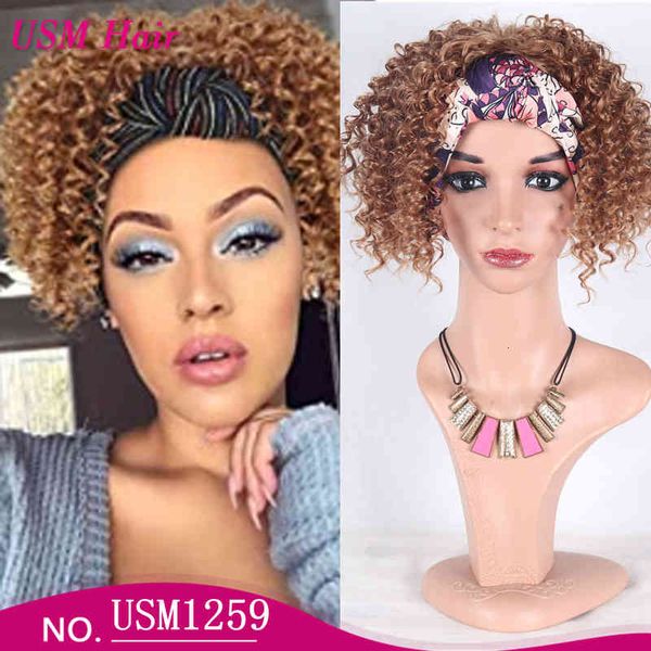 women's small 2021 headband wig fluffy curly wigs, Black;brown
