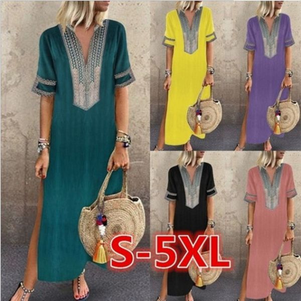 summer v neck short sleeve women's dress casual patchwork solid maxi dresses loose split bohemia lady dress plas size 210423, Black;gray
summer v neck short sleeve women's dress casual patchwork solid maxi dresses loose split bohemia lady dress plas size 210423, Black;gray