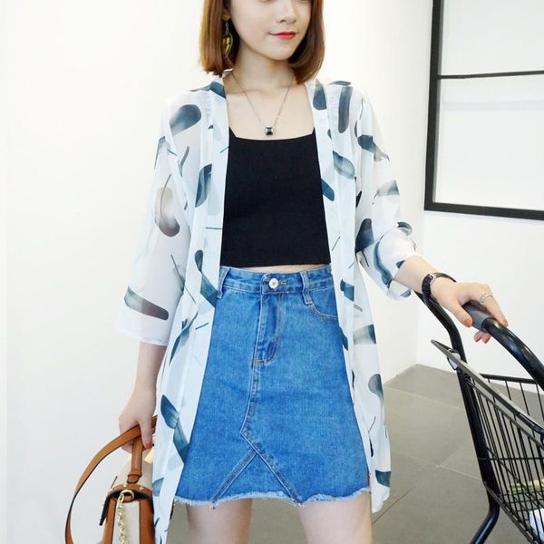 women's blouses & shirts summer print chiffon long cuver up blouse 3 / 4 sleeve kimono cardigan blusas open stitch casual loose sunscre, White
women's blouses & shirts summer print chiffon long cuver up blouse 3 / 4 sleeve kimono cardigan blusas open stitch casual loose sunscre, White
