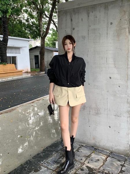 women's jackets fall real s cost-effective patchwork contrast color fake two, Black;brown
women's jackets fall real s cost-effective patchwork contrast color fake two, Black;brown