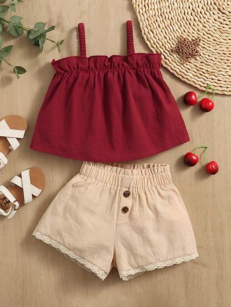 baby ruffle trim cami & guipure lace insert shorts she, White