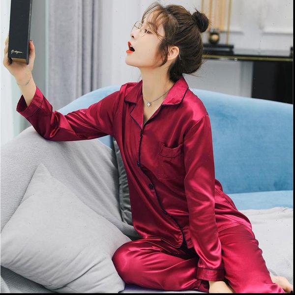 faux silk pajamas nightwear women sleepwear set soft and comfortable simple pure color leisure long sleeve, Black;red
faux silk pajamas nightwear women sleepwear set soft and comfortable simple pure color leisure long sleeve, Black;red