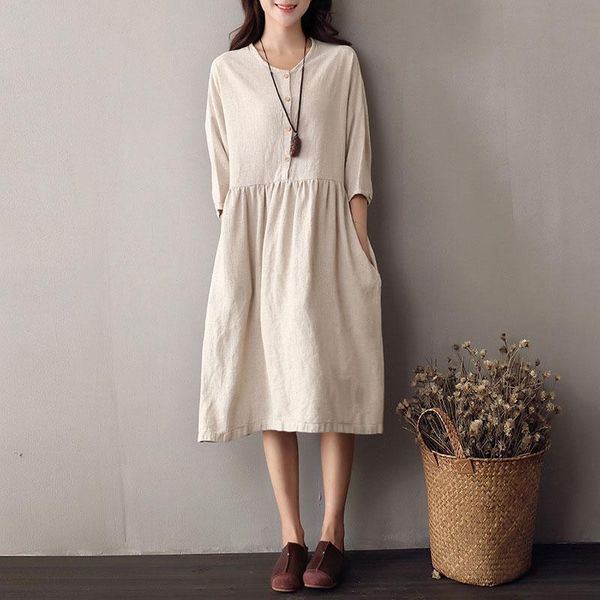 casual dresses women spring summer linen dress retro vestidos three quarter sleeve robe femme loose one piece, Black;gray
casual dresses women spring summer linen dress retro vestidos three quarter sleeve robe femme loose one piece, Black;gray