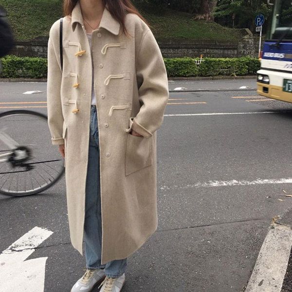 women's wool & blends women elegant long coat solid sleeve chic outerwear ladies overcoat 2021 autumn winter jakctes horn button coats, Black
women's wool & blends women elegant long coat solid sleeve chic outerwear ladies overcoat 2021 autumn winter jakctes horn button coats, Black