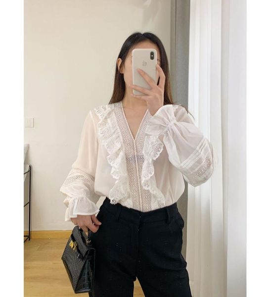 french niche designer exquisite lace ruffle comfortable and breathable slim v-neck long sleeve shirt women's blouses & shirts, White
french niche designer exquisite lace ruffle comfortable and breathable slim v-neck long sleeve shirt women's blouses & shirts, White