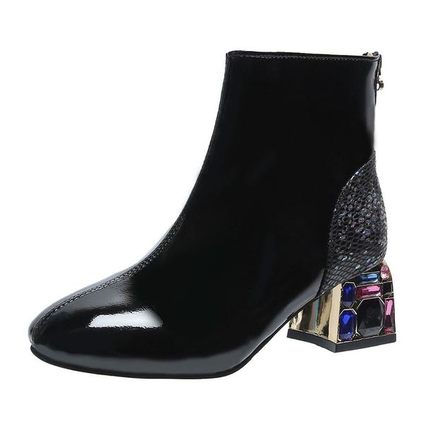 boots patent leather black ankle thick heel women snake print square rhinestone high booties
boots patent leather black ankle thick heel women snake print square rhinestone high booties