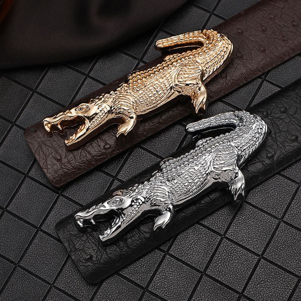 men's alligator buckle belt men's smooth leather middle aged pure pants, Black;brown
men's alligator buckle belt men's smooth leather middle aged pure pants, Black;brown