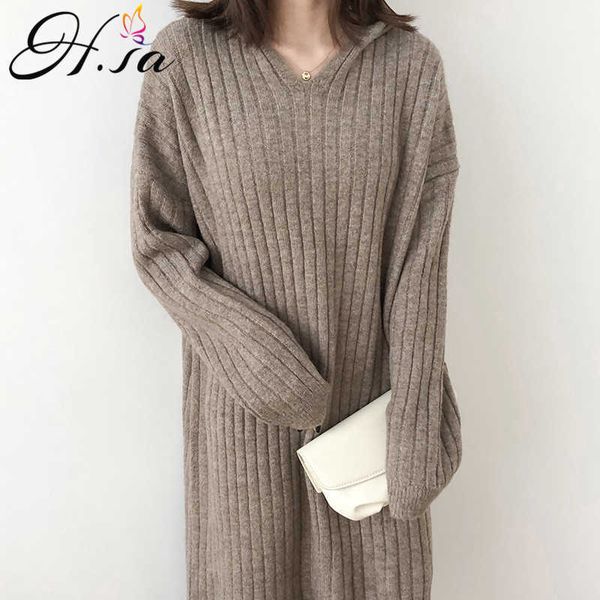 h.sa winter autumn fashion hooded sweater and pullovers long style casual striped pullovers korean oversized long sweater dress 210716, White;black
h.sa winter autumn fashion hooded sweater and pullovers long style casual striped pullovers korean oversized long sweater dress 210716, White;black