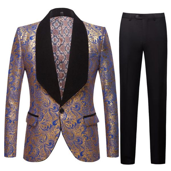 men's suits & blazers gold plated black collar suit set wedding blue floral pattern slim fit party prom dress tuxedo singers costume, White;black
men's suits & blazers gold plated black collar suit set wedding blue floral pattern slim fit party prom dress tuxedo singers costume, White;black