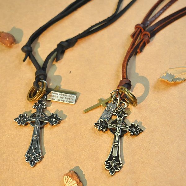 100% genuine leather men necklaces cross pendants punk vintage adjustable brown black rope chain male jewelry mens jewelery, Silver
100% genuine leather men necklaces cross pendants punk vintage adjustable brown black rope chain male jewelry mens jewelery, Silver
