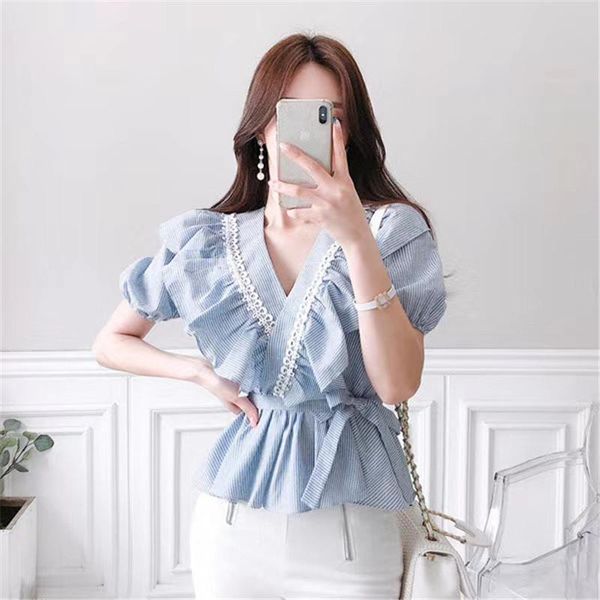 women's blouses & shirts 2021 arrivals chic fashion elegant sweet girl going out for ladies striped ruffles sleeves, White
women's blouses & shirts 2021 arrivals chic fashion elegant sweet girl going out for ladies striped ruffles sleeves, White
