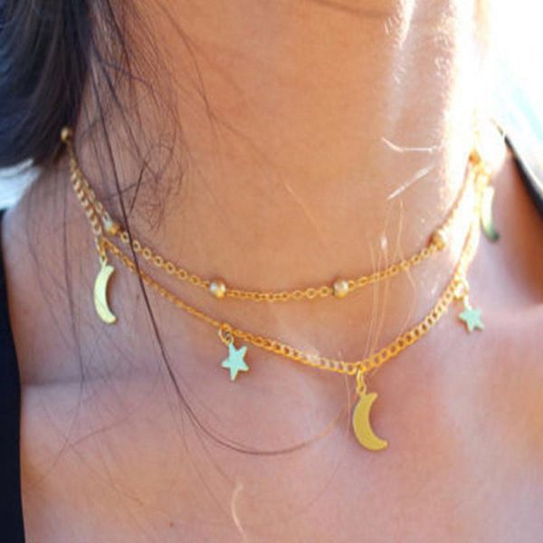 two layers moon star necklace for women metal vintage charms bohemian shiny choker jewelry 90s party gifts pendant necklaces, Silver
two layers moon star necklace for women metal vintage charms bohemian shiny choker jewelry 90s party gifts pendant necklaces, Silver