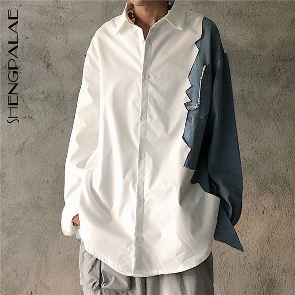 women's knits & tees fashion women shirt female long sleeve casual turn-down collar loose splice cowboy blouse za5803 cf25, White 
women's knits & tees fashion women shirt female long sleeve casual turn-down collar loose splice cowboy blouse za5803 cf25, White