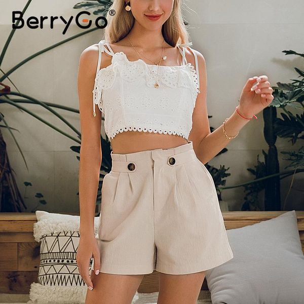 women's shorts berrygo casual solid summer women middle waist cotton female office work ladies buttons streetwear bottoms, White;black
women's shorts berrygo casual solid summer women middle waist cotton female office work ladies buttons streetwear bottoms, White;black