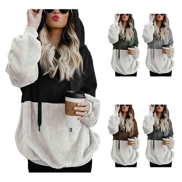 autumn and winter new fashion zipper pocket hoodie women's color matching plush sweater, Black
autumn and winter new fashion zipper pocket hoodie women's color matching plush sweater, Black