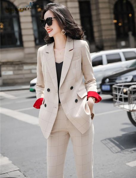 formal plaid ladies office pantsuits uniform design with pants and jackets coat professional female career business blazers set women's, White;black
formal plaid ladies office pantsuits uniform design with pants and jackets coat professional female career business blazers set women's, White;black