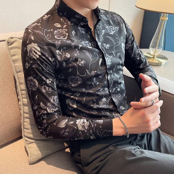 men's casual shirts gzdeerax flower printed male luxury long sleeve allover business fashion slim fit party man, White;black
men's casual shirts gzdeerax flower printed male luxury long sleeve allover business fashion slim fit party man, White;black