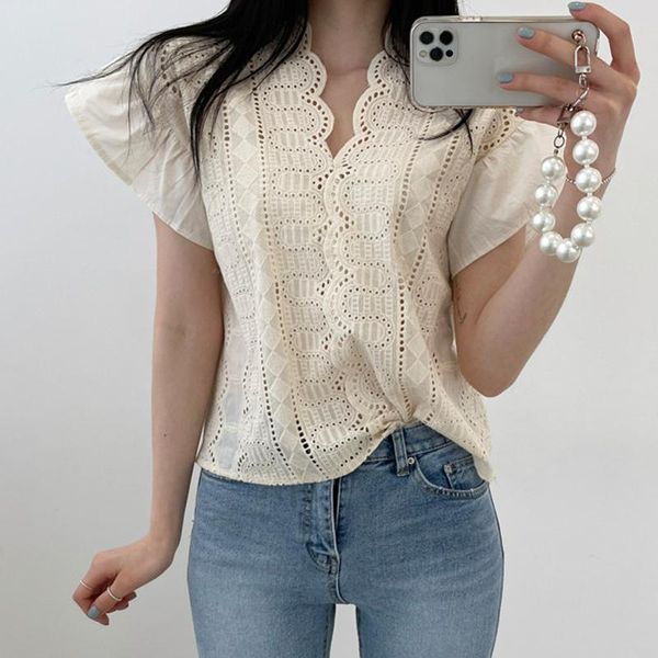 women's blouses & shirts retro style hollow out blouse v-neck flying sleeve women shirt sweet korean chic female lace blusa, White
women's blouses & shirts retro style hollow out blouse v-neck flying sleeve women shirt sweet korean chic female lace blusa, White