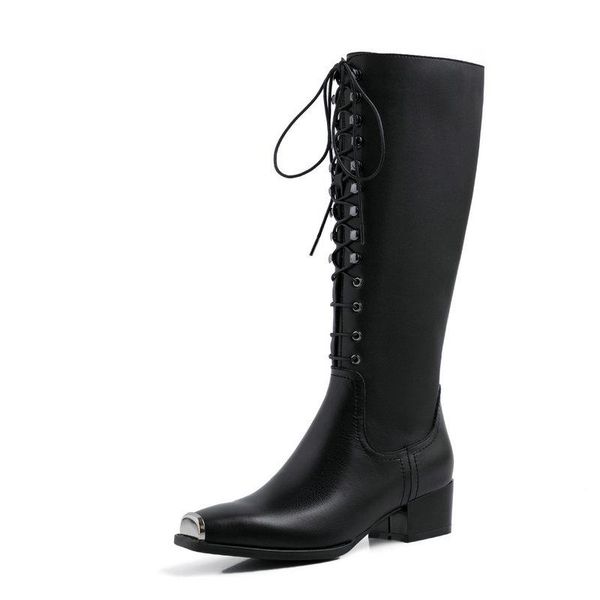 boots winter knee high women natural genuine leather zip thick heel riding buckle square toe shoes, Black
boots winter knee high women natural genuine leather zip thick heel riding buckle square toe shoes, Black