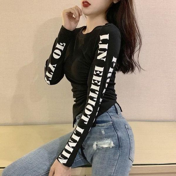 women's t-shirt early spring chic slim letter printed long sleeve cotton split drawstring bottom, White
women's t-shirt early spring chic slim letter printed long sleeve cotton split drawstring bottom, White