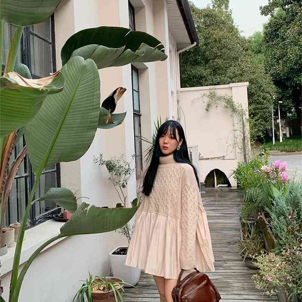 fashion high neck women long sleeve turtleneck knitted pullovers pleated spliced sweater dress loose autumn winter, White;black
fashion high neck women long sleeve turtleneck knitted pullovers pleated spliced sweater dress loose autumn winter, White;black