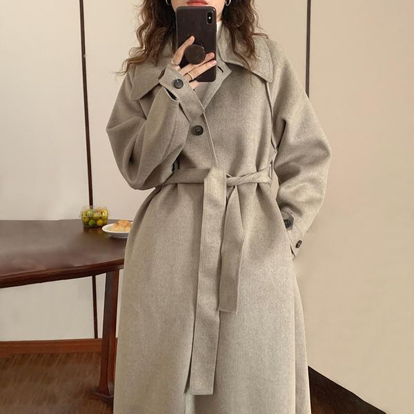 women's wool & blends 2021 winter vintage women long woolen coat with belt loose single breasted overcoat female outerwear solid color, Black
women's wool & blends 2021 winter vintage women long woolen coat with belt loose single breasted overcoat female outerwear solid color, Black