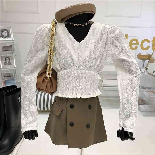 bubble sleeve with upper v fine-bottom female cleavage 2021 spring design niche temperament short income shirt, White
bubble sleeve with upper v fine-bottom female cleavage 2021 spring design niche temperament short income shirt, White