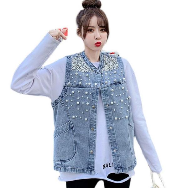 women's vests pearls beaded denim vest for women fashion loose big pockets jean waistcoat 2021 spring autumn sleeveless jacket outerwea, Black;white
women's vests pearls beaded denim vest for women fashion loose big pockets jean waistcoat 2021 spring autumn sleeveless jacket outerwea, Black;white