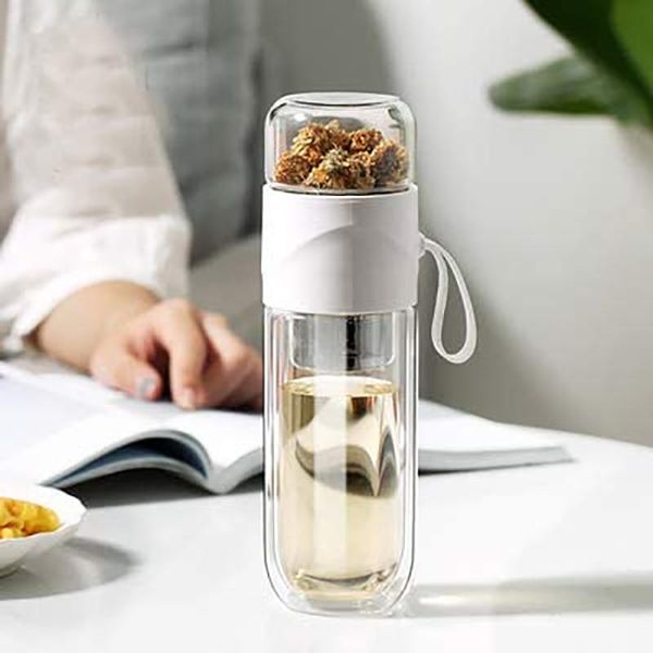 double wall glass tea bottle cup with infuser portable strainer leak-proof 390ml wine glasses
double wall glass tea bottle cup with infuser portable strainer leak-proof 390ml wine glasses