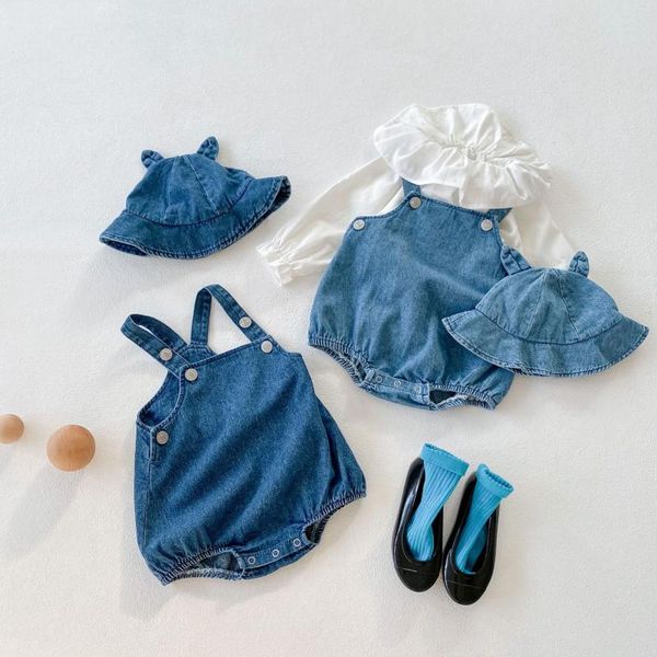 jumpsuits infant baby girls autumn sprin full sleeve solid ruched blouses denim strap rompers hat toddler kids clothes set 3pcs 0-24m, Blue
jumpsuits infant baby girls autumn sprin full sleeve solid ruched blouses denim strap rompers hat toddler kids clothes set 3pcs 0-24m, Blue