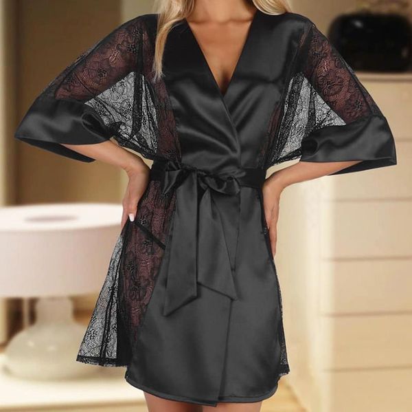 women's sleepwear satin femme nightgown summer thin kimono bathrobe gown lace patchwork robe perspective home dressing loose lingerie, Black;red
women's sleepwear satin femme nightgown summer thin kimono bathrobe gown lace patchwork robe perspective home dressing loose lingerie, Black;red