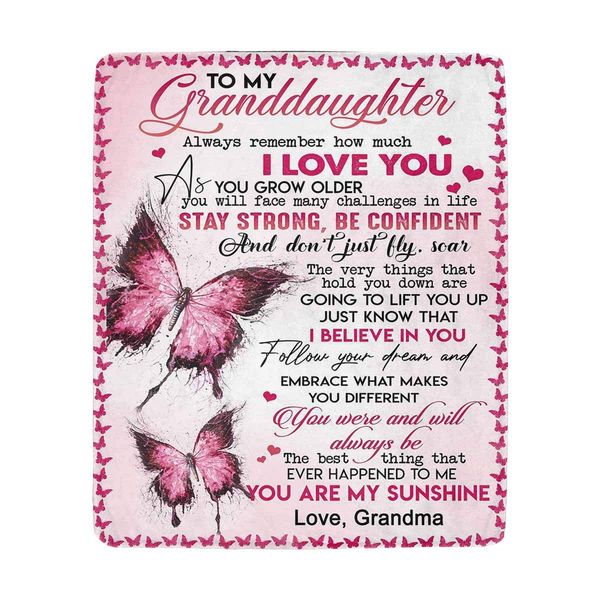 Custom to Granddaughter Text Fleece Blanket Pink Butterfly Plush Blanket Fuzzy Soft Blanket Microfiber 50"x60"
Custom to Granddaughter Text Fleece Blanket Pink Butterfly Plush Blanket Fuzzy Soft Blanket Microfiber 50"x60"